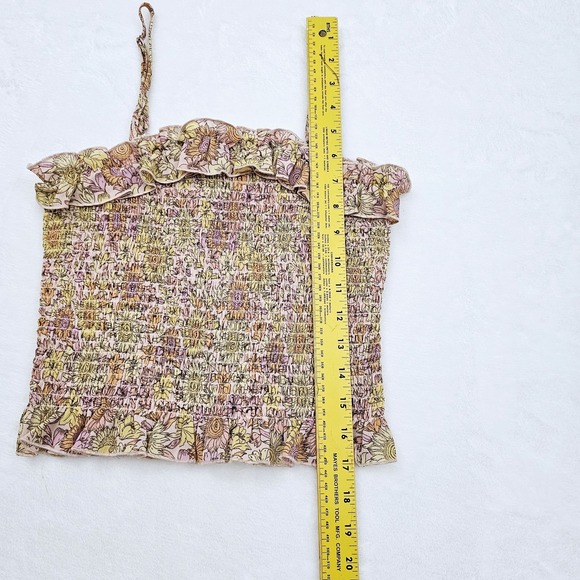 BCBG Generation Womens Small Smocked Floral Crop Ruffle Trim Boho Fairy Coquette - Picture 5 of 7